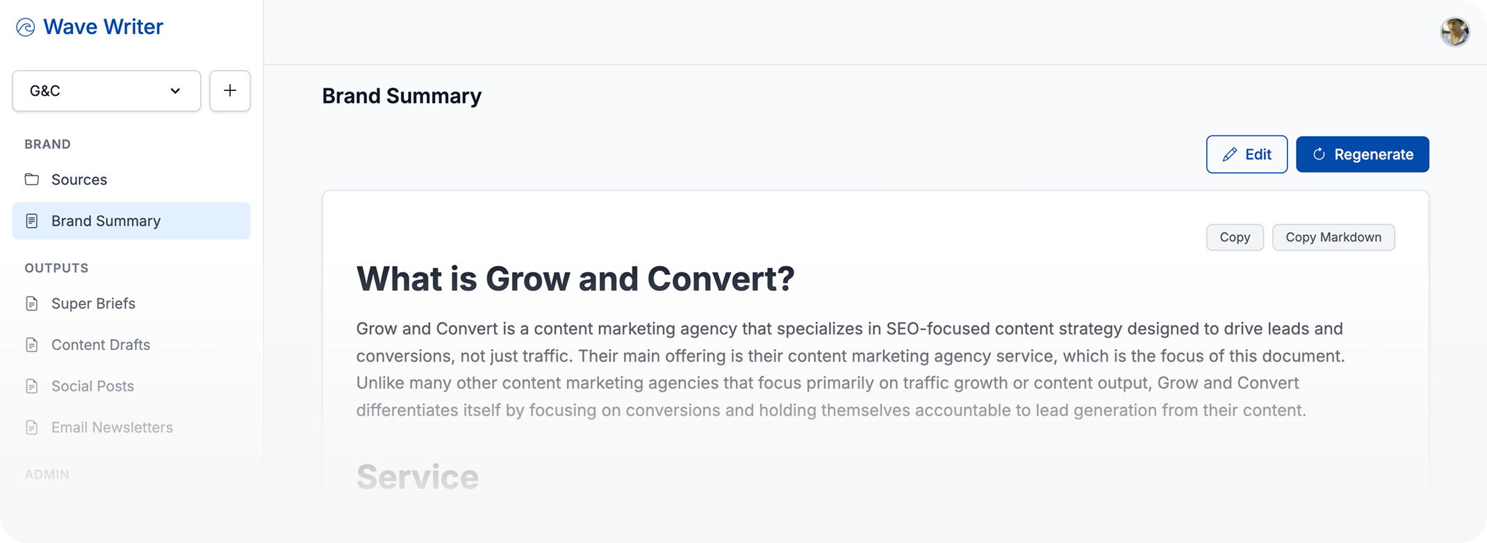 Step 2: Wave creates your brand summary